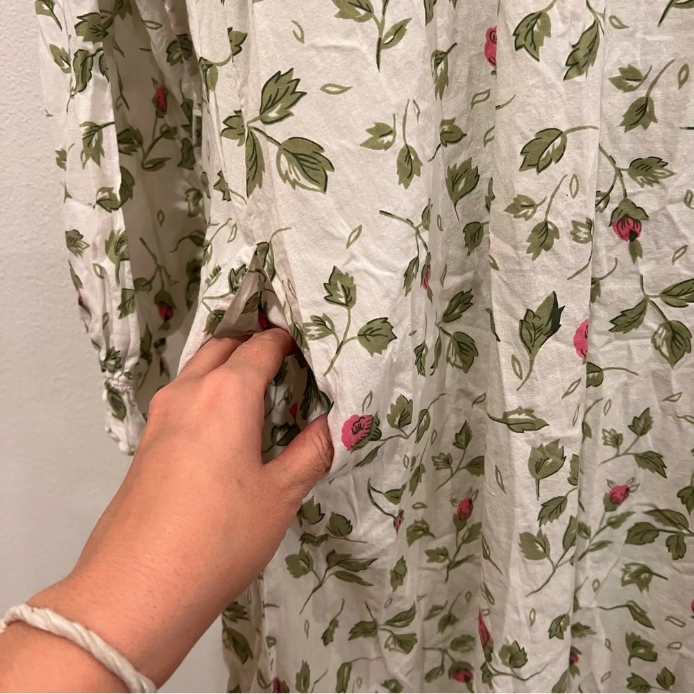 LA CERA Women's 100% Cotton Rose Vine Robe dress medium cottagecore prairie - Picture 5 of 10